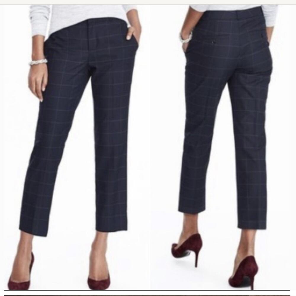 Banana Republic Avery Cropped Trousers Navy Window Pane Size 8 Long